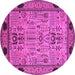 Round Machine Washable Oriental Pink Traditional Rug, wshurb2691pnk