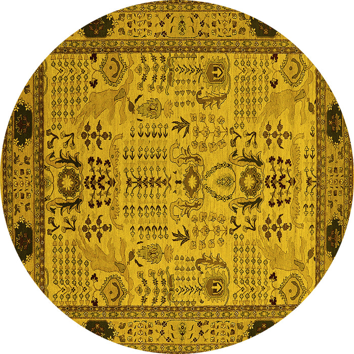 Round Oriental Yellow Traditional Rug, urb2691yw