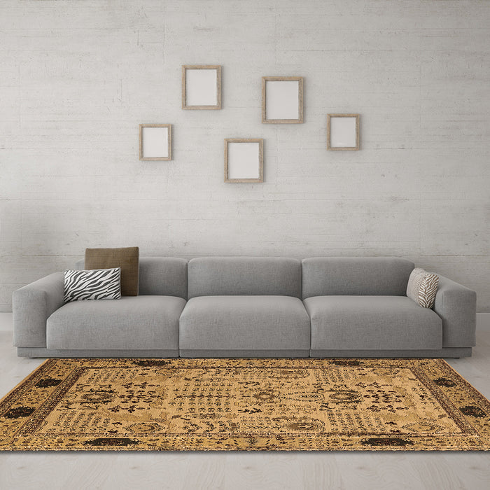 Machine Washable Oriental Brown Traditional Rug in a Living Room,, wshurb2691brn