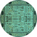 Round Oriental Turquoise Traditional Rug, urb2691turq
