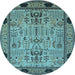 Round Machine Washable Oriental Light Blue Traditional Rug, wshurb2691lblu