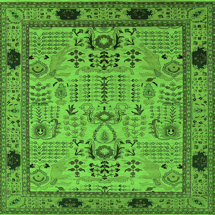 Square Oriental Green Traditional Rug, urb2691grn