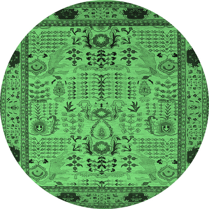 Round Machine Washable Oriental Emerald Green Traditional Area Rugs, wshurb2691emgrn
