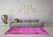 Machine Washable Oriental Pink Traditional Rug in a Living Room, wshurb2691pnk