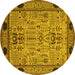 Round Machine Washable Oriental Yellow Traditional Rug, wshurb2691yw