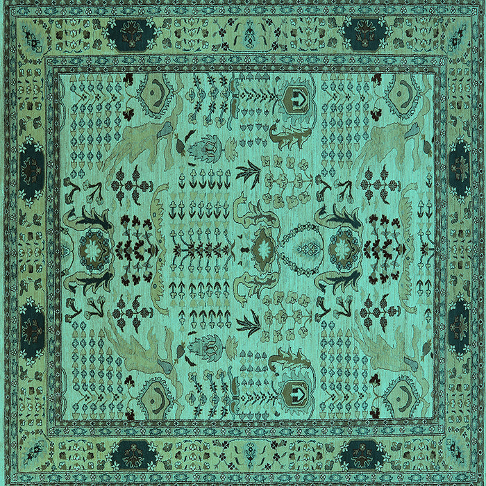 Square Oriental Turquoise Traditional Rug, urb2691turq