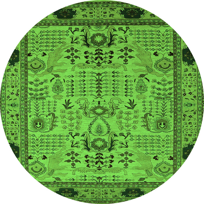 Round Machine Washable Oriental Green Traditional Area Rugs, wshurb2691grn