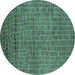 Round Oriental Turquoise Industrial Rug, urb2692turq