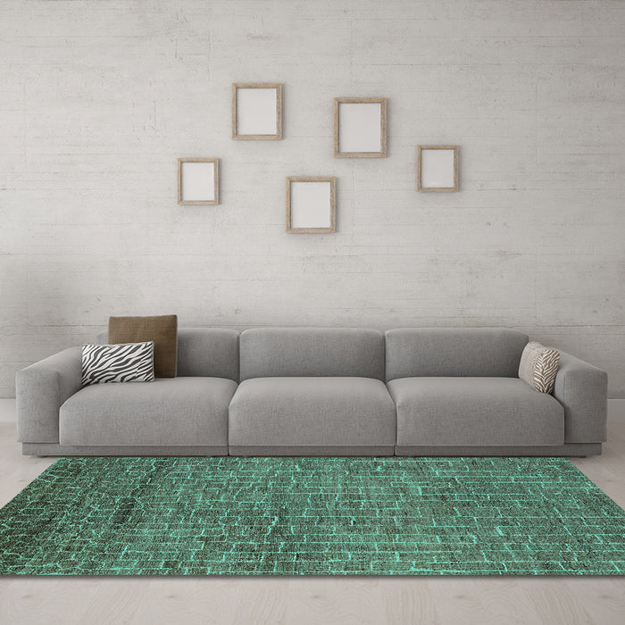 Machine Washable Oriental Turquoise Industrial Area Rugs in a Living Room,, wshurb2692turq