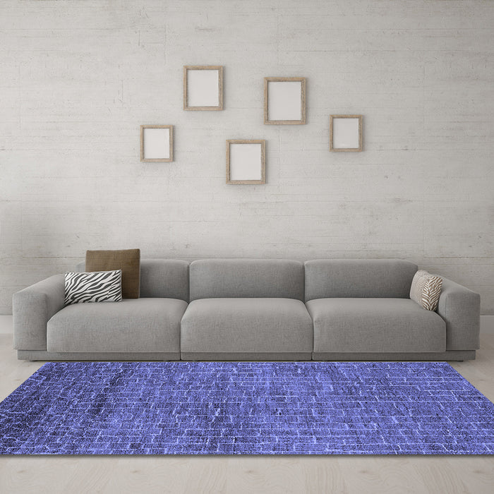Machine Washable Oriental Blue Industrial Rug in a Living Room, wshurb2692blu