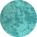 Round Oriental Turquoise Industrial Rug, urb2693turq