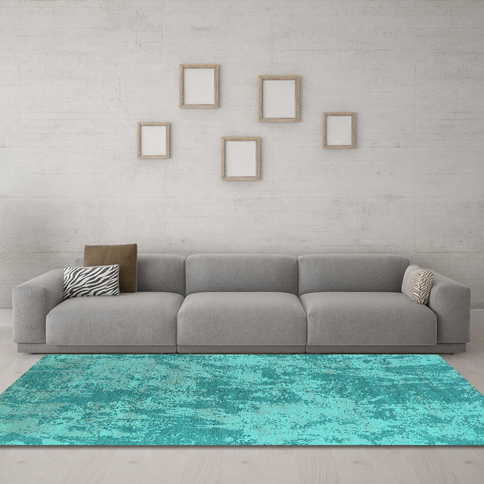 Machine Washable Oriental Turquoise Industrial Area Rugs in a Living Room,, wshurb2693turq