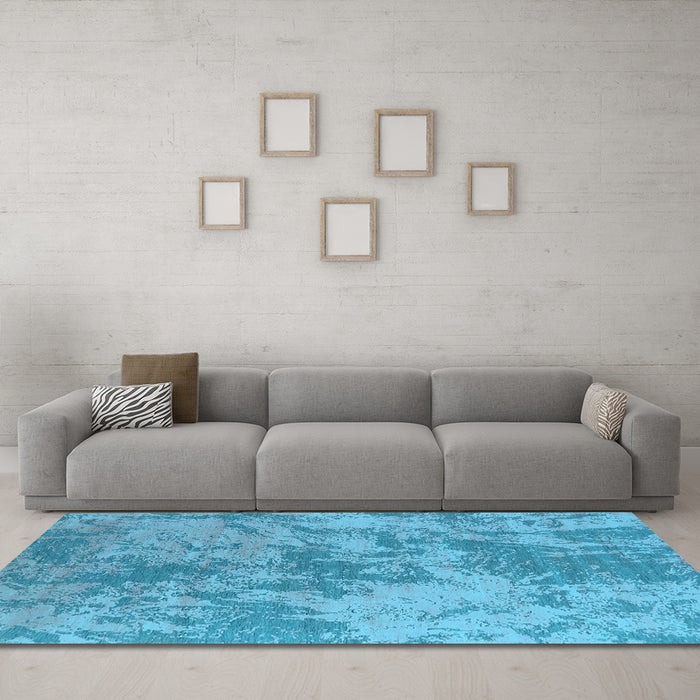 Machine Washable Oriental Light Blue Industrial Rug in a Living Room, wshurb2693lblu