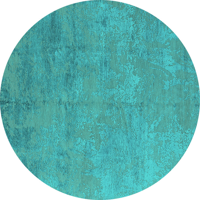 Round Machine Washable Oriental Turquoise Industrial Area Rugs, wshurb2694turq