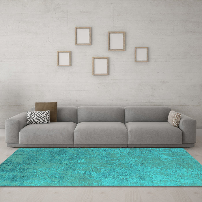 Machine Washable Oriental Turquoise Industrial Area Rugs in a Living Room,, wshurb2694turq