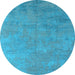 Round Machine Washable Oriental Light Blue Industrial Rug, wshurb2694lblu