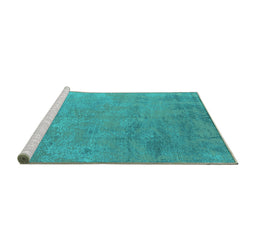 Sideview of Machine Washable Oriental Turquoise Industrial Area Rugs, wshurb2694turq