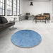 Round Mid-Century Modern Blue Persian Rug in a Office, urb2695