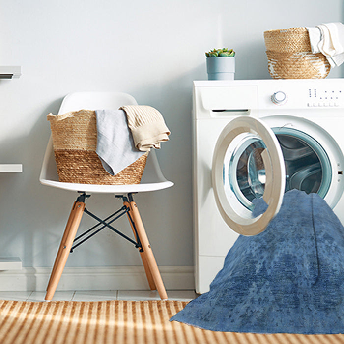 Machine Washable Industrial Modern Blue Rug in a Washing Machine, wshurb2695