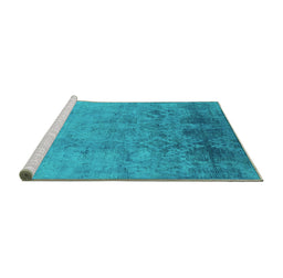 Sideview of Machine Washable Persian Turquoise Bohemian Area Rugs, wshurb2695turq