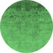 Round Machine Washable Persian Emerald Green Bohemian Area Rugs, wshurb2695emgrn