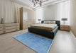 Mid-Century Modern Blue Persian Rug in a Bedroom, urb2695