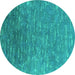Round Machine Washable Oriental Turquoise Industrial Area Rugs, wshurb2696turq