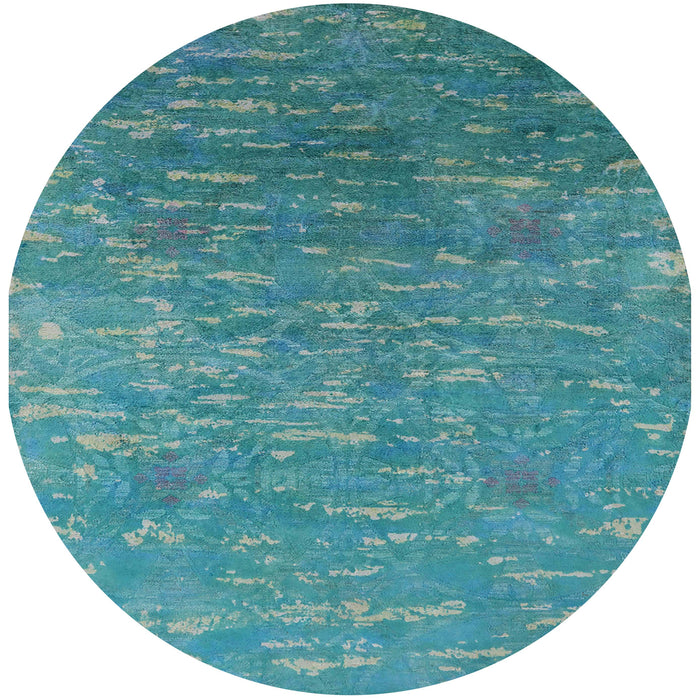Round Mid-Century Modern Dark Cyan Green Oriental Rug, urb2696