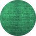 Round Machine Washable Persian Green Bohemian Area Rugs, wshurb2697grn