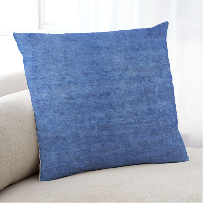 Lifestyle Image of Mid-Century Modern Urban Square Blue Orchid Blue Throw Pillow, 18 inch by 18 inch, pwurb2697