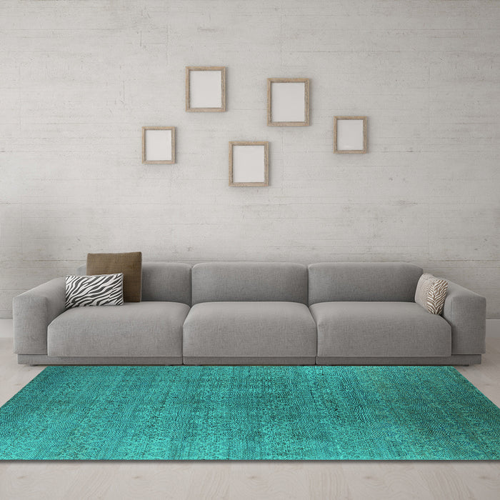 Machine Washable Oriental Turquoise Industrial Area Rugs in a Living Room,, wshurb2698turq
