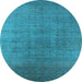 Round Machine Washable Oriental Light Blue Industrial Rug, wshurb2698lblu