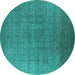 Round Machine Washable Oriental Turquoise Industrial Area Rugs, wshurb2698turq