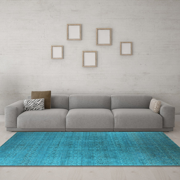 Machine Washable Oriental Light Blue Industrial Rug in a Living Room, wshurb2698lblu