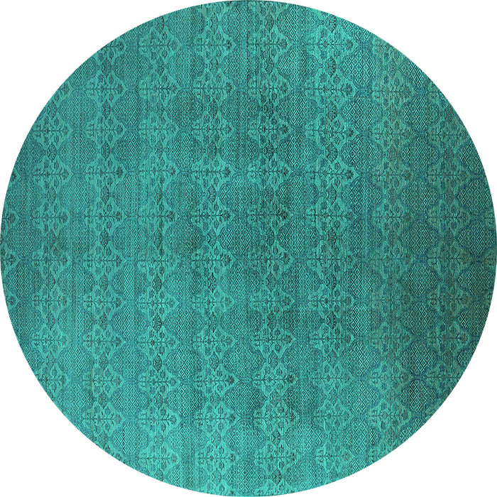Round Oriental Turquoise Industrial Rug, urb2698turq