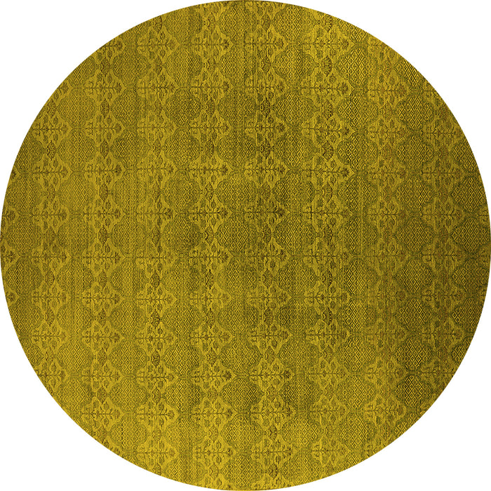 Round Machine Washable Oriental Yellow Industrial Rug, wshurb2698yw