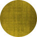 Round Machine Washable Oriental Yellow Industrial Rug, wshurb2698yw