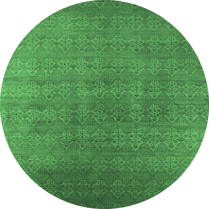 Round Machine Washable Oriental Emerald Green Industrial Area Rugs, wshurb2698emgrn