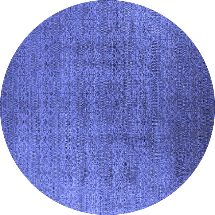 Round Machine Washable Oriental Blue Industrial Rug, wshurb2698blu