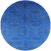 Round Mid-Century Modern Neon Blue Persian Rug, urb2699