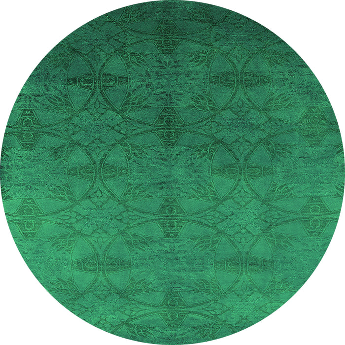 Round Machine Washable Persian Green Bohemian Area Rugs, wshurb2699grn