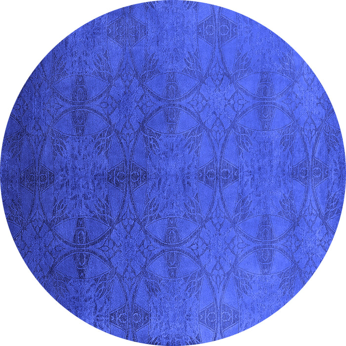 Round Machine Washable Persian Blue Bohemian Rug, wshurb2699blu