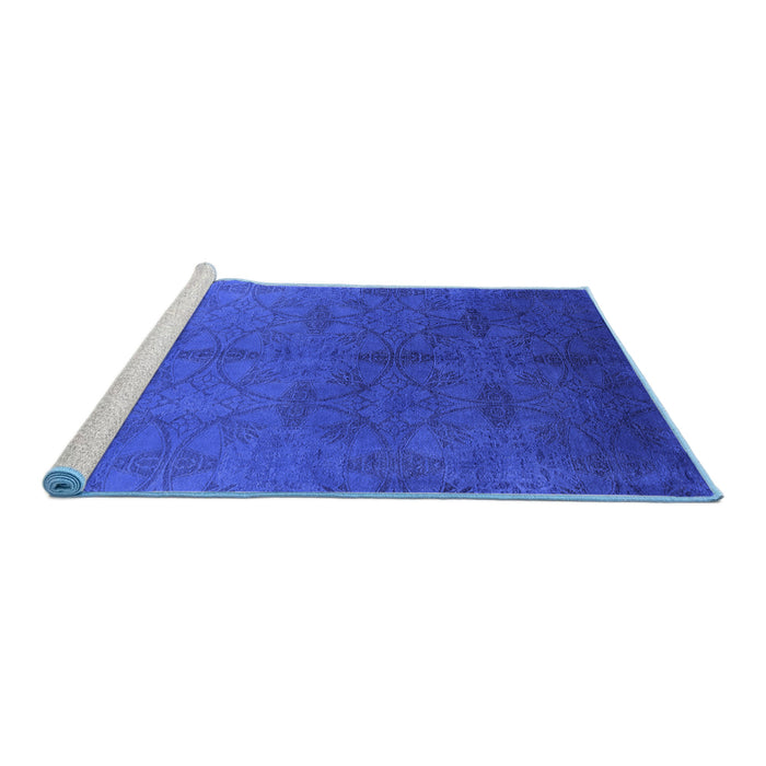 Sideview of Machine Washable Persian Blue Bohemian Rug, wshurb2699blu