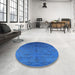 Round Mid-Century Modern Neon Blue Persian Rug in a Office, urb2699