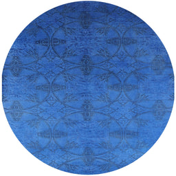Round Machine Washable Industrial Modern Neon Blue Rug, wshurb2699