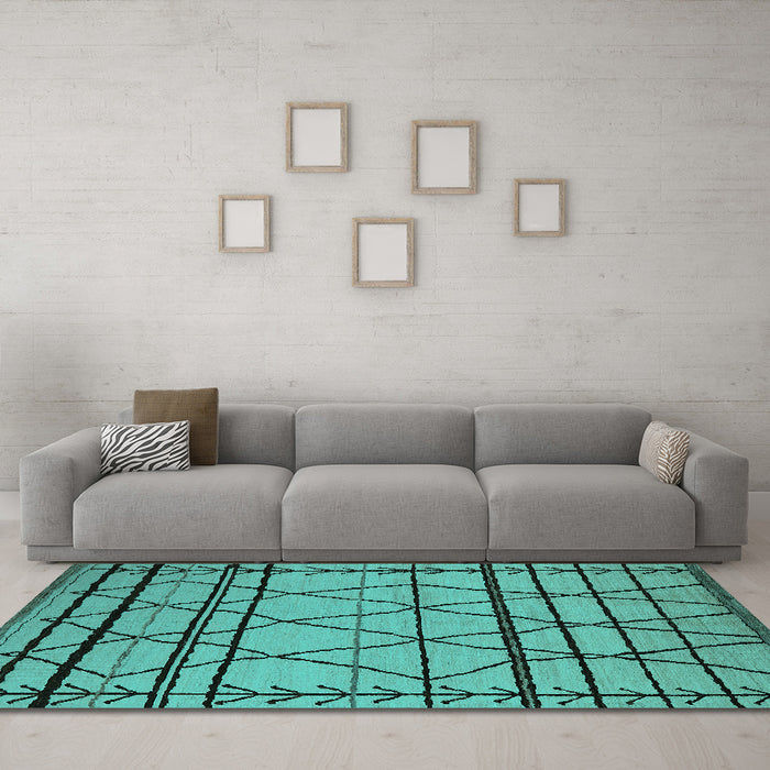 Machine Washable Solid Turquoise Modern Area Rugs in a Living Room,, wshurb2700turq