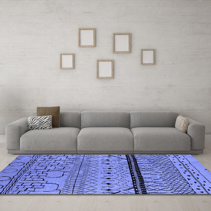 Machine Washable Solid Blue Modern Rug in a Living Room, wshurb2701blu