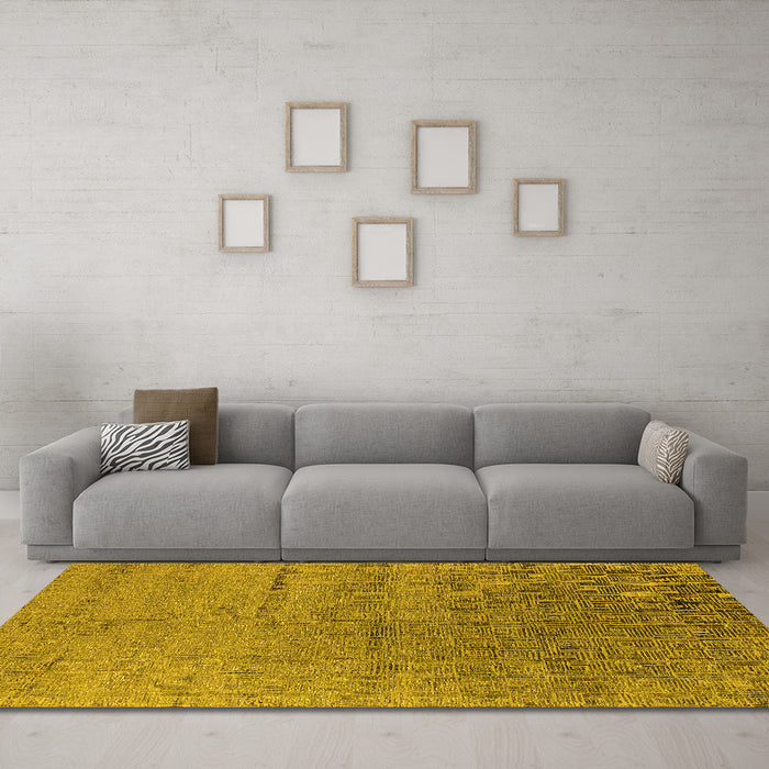 Machine Washable Oriental Yellow Industrial Rug in a Living Room, wshurb2702yw