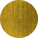 Round Machine Washable Oriental Yellow Industrial Rug, wshurb2702yw