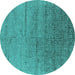 Round Oriental Turquoise Industrial Rug, urb2702turq